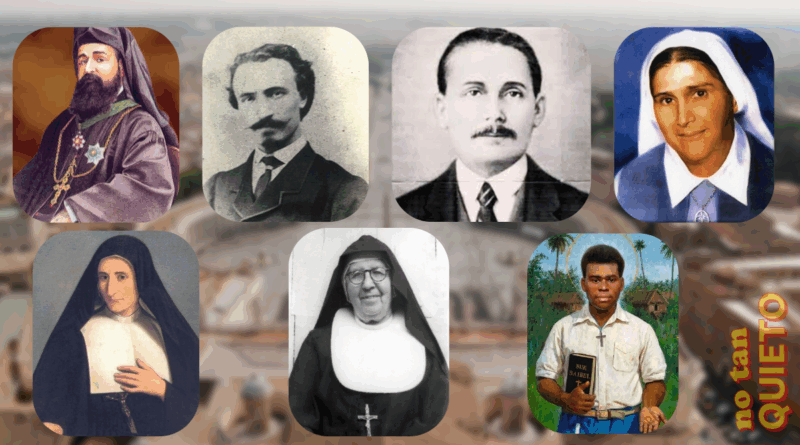 Collage de retratos de los siete nuevos santos canonizados por el Papa Leo XIV en 2025.